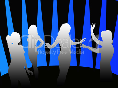 Silhouettes of girls dancing in a disco