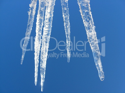 Icicles on a background of the blue sky