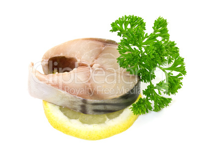 mackerel with lemon on a white background