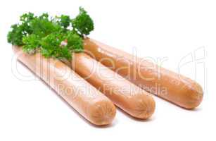 Sausage with parsley on a white background.