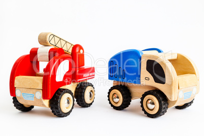 Wooden truck and fire engine