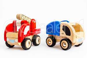 Wooden truck and fire engine