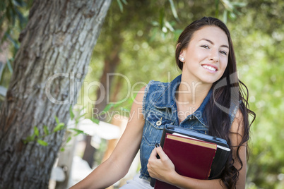 Mixed Race Young Girl Student with School Books