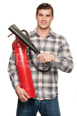 Mann mit Feuerlöscher