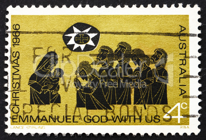 Postage stamp Australia 1966 Adoration of the Shepherds, Christm