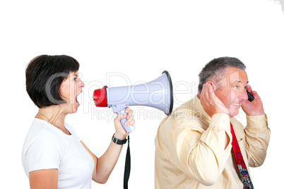 Woman and man with megaphone