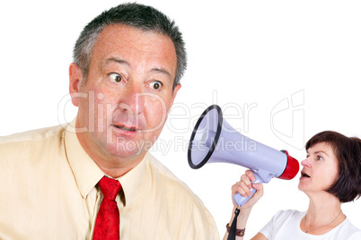 Woman and man with megaphone