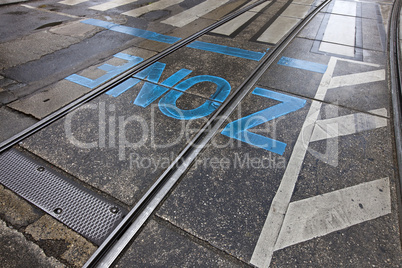 Zone - asphalt surface with rails