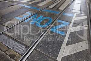 Zone - asphalt surface with rails