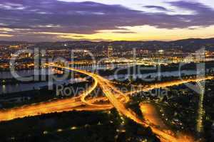 Vienna - Danube River & Island highway at night