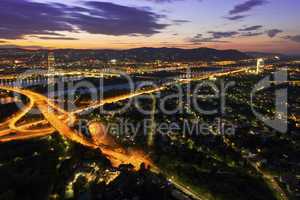 Vienna - Danube River & Island highway at night