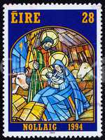 Postage stamp Ireland 1994 Stained Glass Nativity Scene, Christm