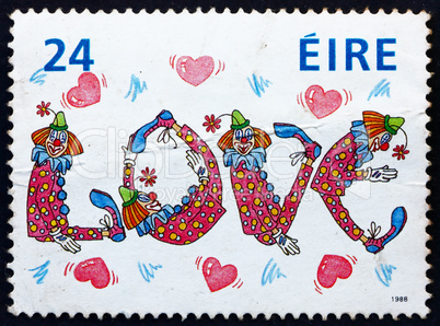 Postage stamp Ireland 1988 Love, Clowns and Hearts, Valentine