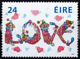 Postage stamp Ireland 1988 Love, Clowns and Hearts, Valentine