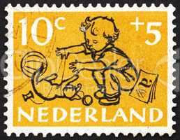 Postage stamp Netherlands 1952 Boy, Chimneys and Steelwork