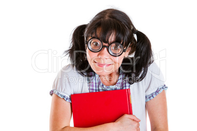 Nerd Student Girl with Textbooks