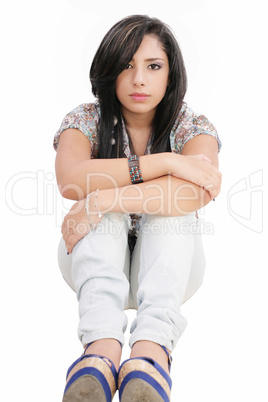 Depressed teenage girl, isolated on white