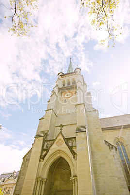 View of the cathedral tower in Lausanne. Switzerland.