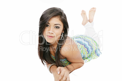woman lying on the floor and smiling