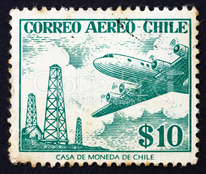Postage stamp Chile 1967 Oil Derricks and Douglas DC-6