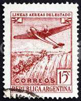 Postage stamp Argentina 1946 Plane over Iguazu Falls