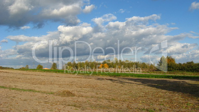 Landscape with clouds above the field