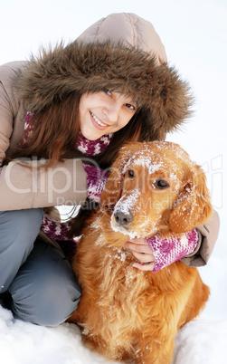 Smiling girl and her dog