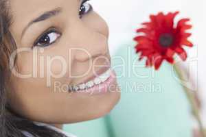 African American Woman With Red Flower
