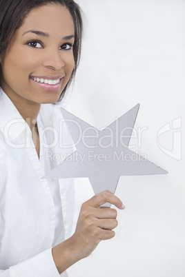 African American Woman Holding SIlver Star