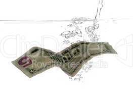 5 Dollar banknote in water and bubbles
