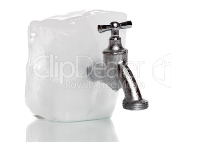 frozen water-tap on ice rock