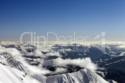 Winter mountains in haze