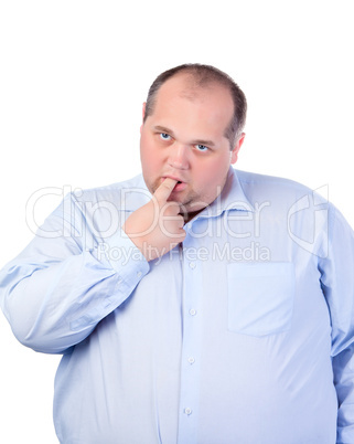 Fat Man in a Blue Shirt, Thumb-Sucking