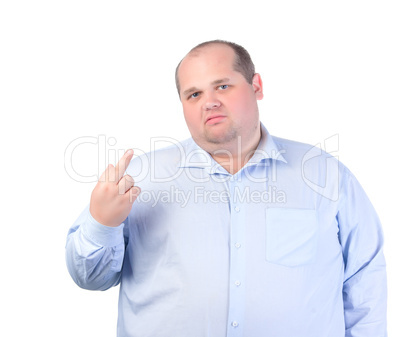 Fat Man in a Blue Shirt, Showing Obscene Gestures