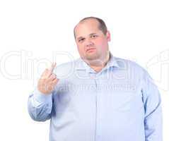 Fat Man in a Blue Shirt, Showing Obscene Gestures