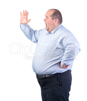 Fat Man in a Blue Shirt, Shouting