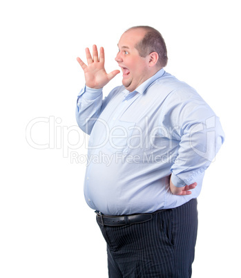 Fat Man in a Blue Shirt, Shouting