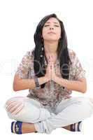 caucasian woman relaxing yoga isolated studio on white backgroun