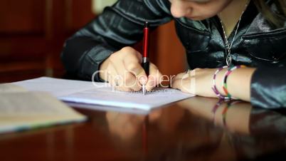 girl doing homework.