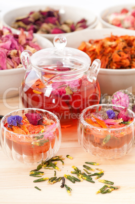 Herbal natural floral tea infusion with dry flowers