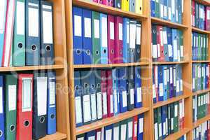file folders, standing on the shelves