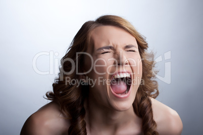 Young woman in stress cry loud