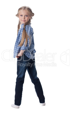 Blonde girl stand  - posing in studio isolated