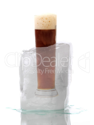 glas of beer brewed of wheat captured in ice