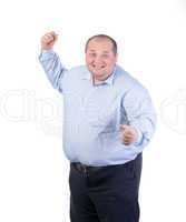 Happy Fat Man in a Blue Shirt