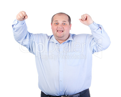 Happy Fat Man in a Blue Shirt