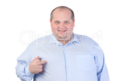 Fat Man in a Blue Shirt, Showing Obscene Gestures