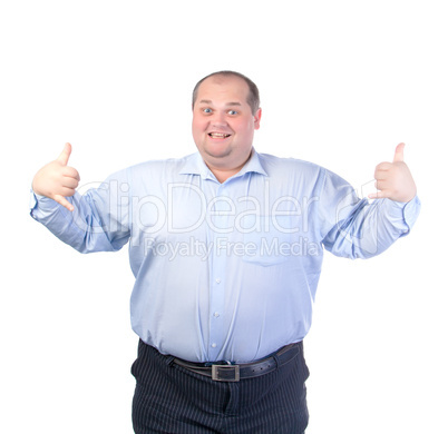 Happy Fat Man in a Blue Shirt