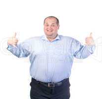 Happy Fat Man in a Blue Shirt