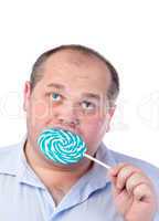 Fat Man in a Blue Shirt, Eating a Lollipop